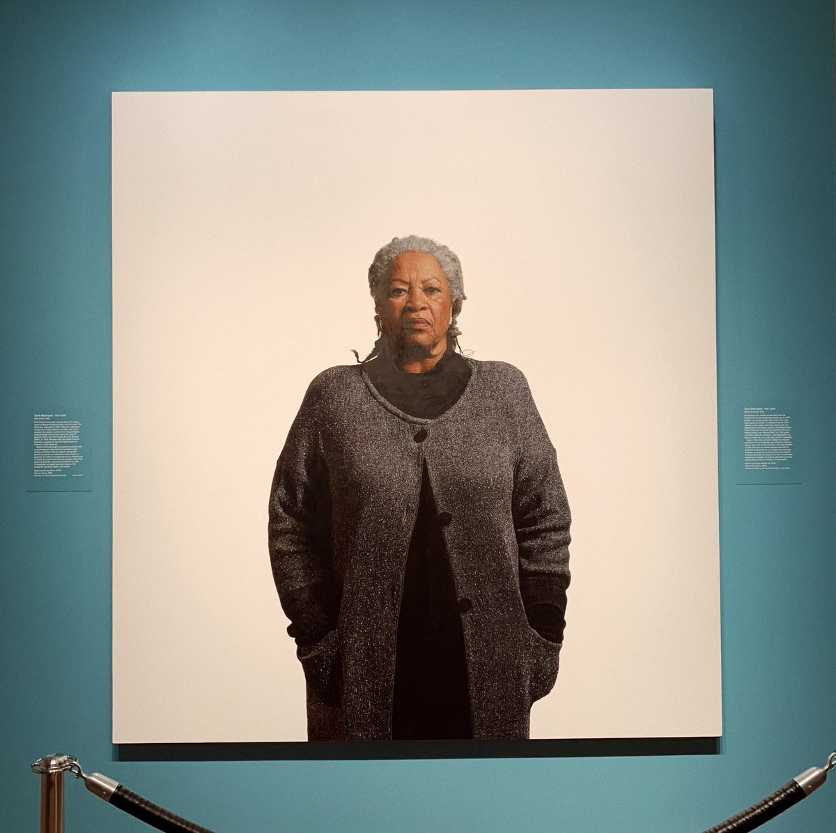 llcoolj's tweet photo. Stopped by the National Portrait Gallery yesterday to see my portrait painted by the talented @kehindewileyart. The portrait is staring directly across at #RobertMcCurdy’s #ToniMorrison and to the right is #AmySherald’s @MichelleObama 🙏🏾 https://t.co/VgBRqA4B5T