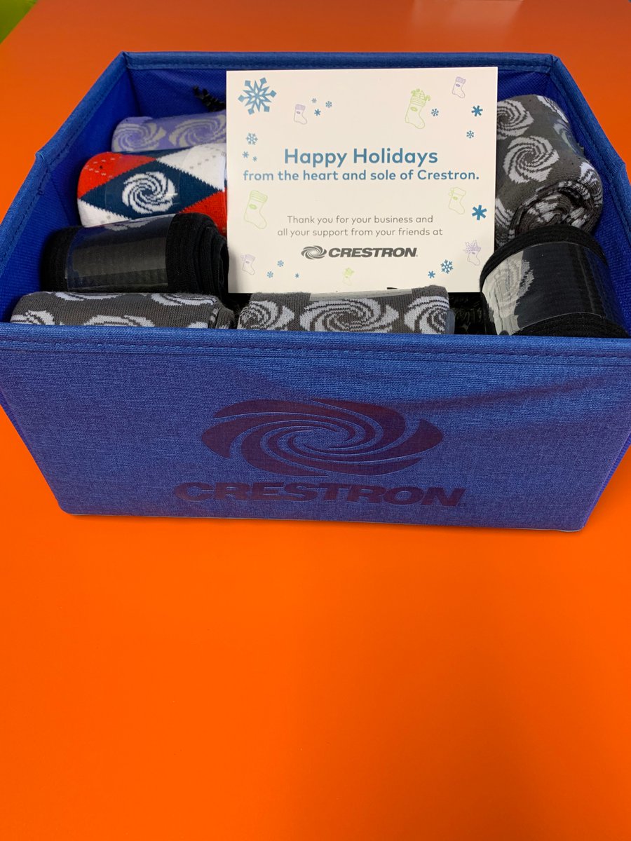 WJHWInc's tweet photo. Cold front moves in and we get extra socks?!  Thank you @Crestron !  #SwirlSocks https://t.co/5JKwWEdZgc