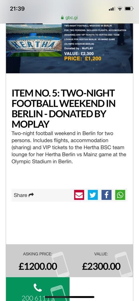 Who wants an amazing VIP experience weekend to watch Hertha Berlin play? Well get bidding thanks to @MoPlay All monies for #GBCOpenDay fundraiser! @GBCOpenDay