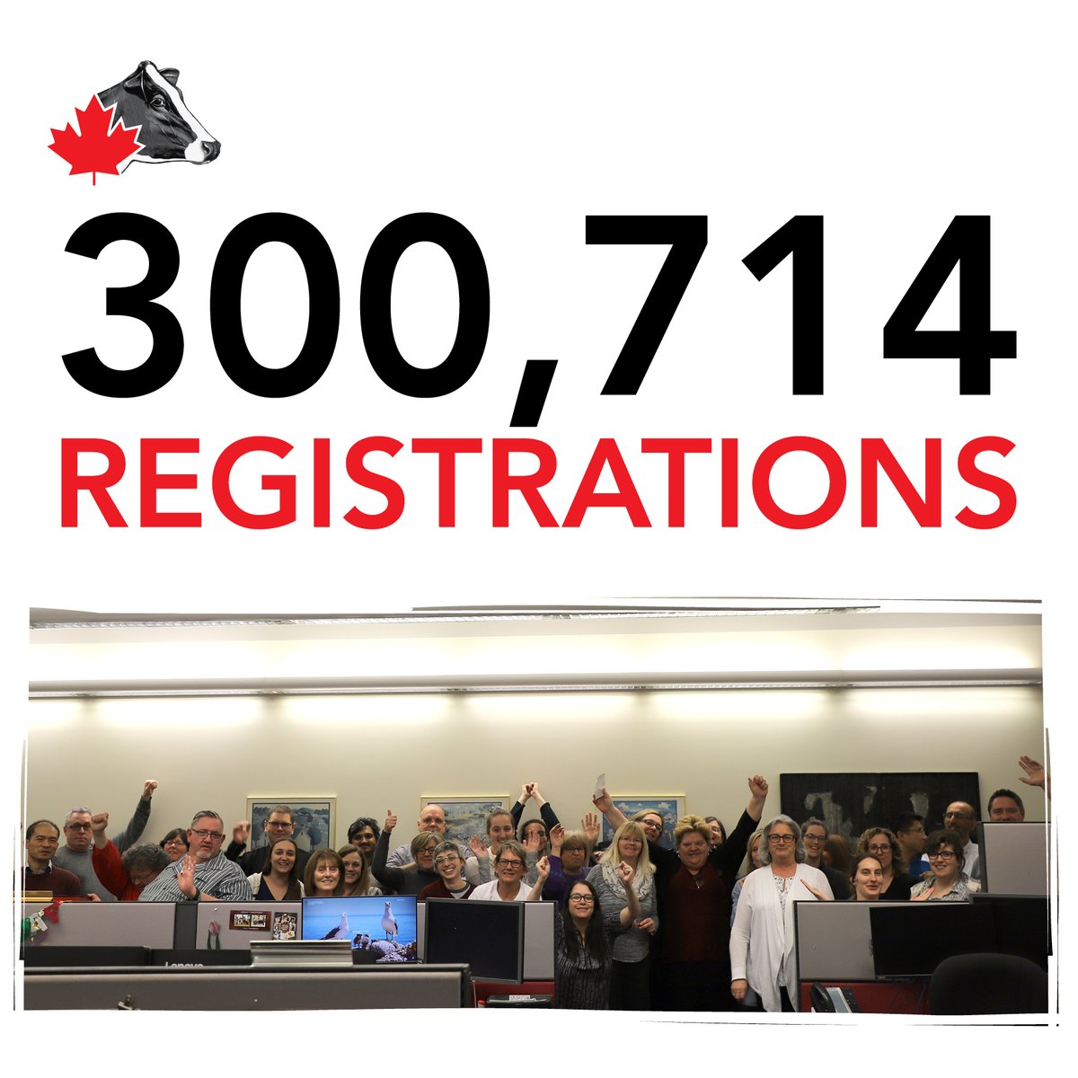 Thanks to our devoted members, we are already at 300,714 registrations, and it’s only the beginning of December! // Grâce à nos membres dévoués, nous avons déjà atteint 300 714 enregistrements, et nous ne sommes qu’au début du mois de décembre! #HolsteinPassion