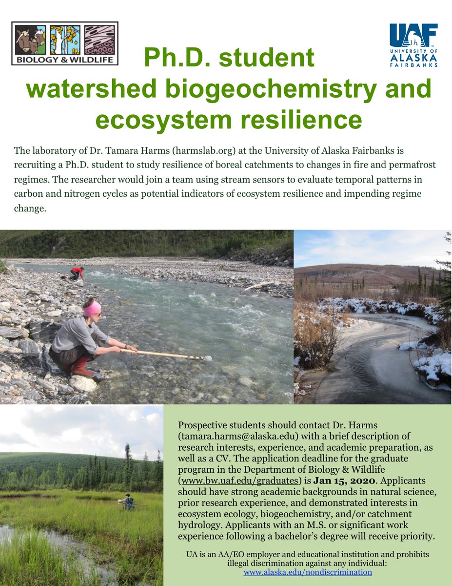 Recruiting a Ph.D. student <a href="/uafairbanks/">UA Fairbanks</a> to study ecosystem resilience using high-frequency data in boreal catchments under changing fire and permafrost regimes <a href="/ArcticBiology/">Institute of Arctic Biology</a>