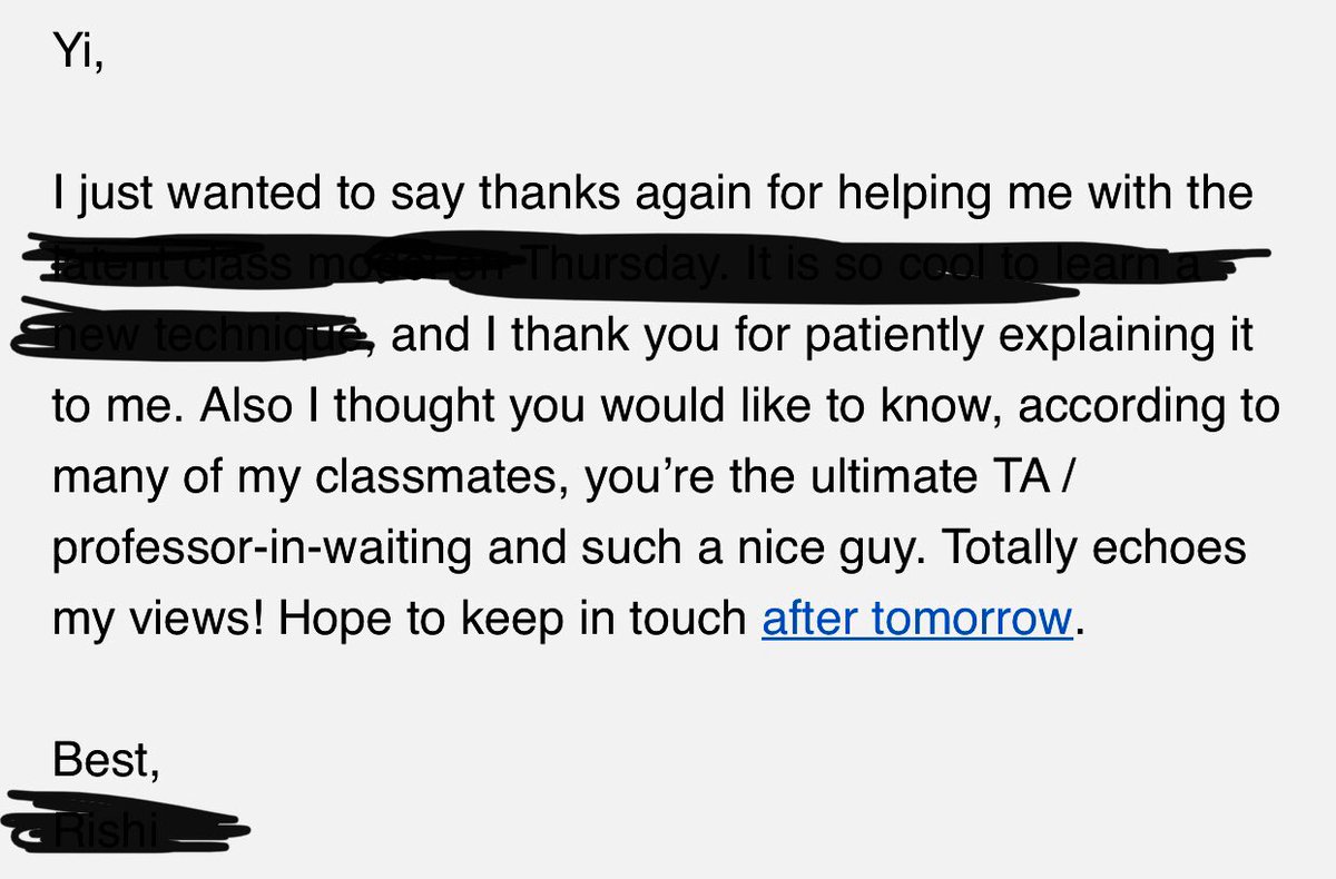 YLiuWSB's tweet photo. Let me kick out my Twitter with the nice words from a student in one of the classes I am TAing this semester! More than happy to hear these! https://t.co/Og3TfMeISL