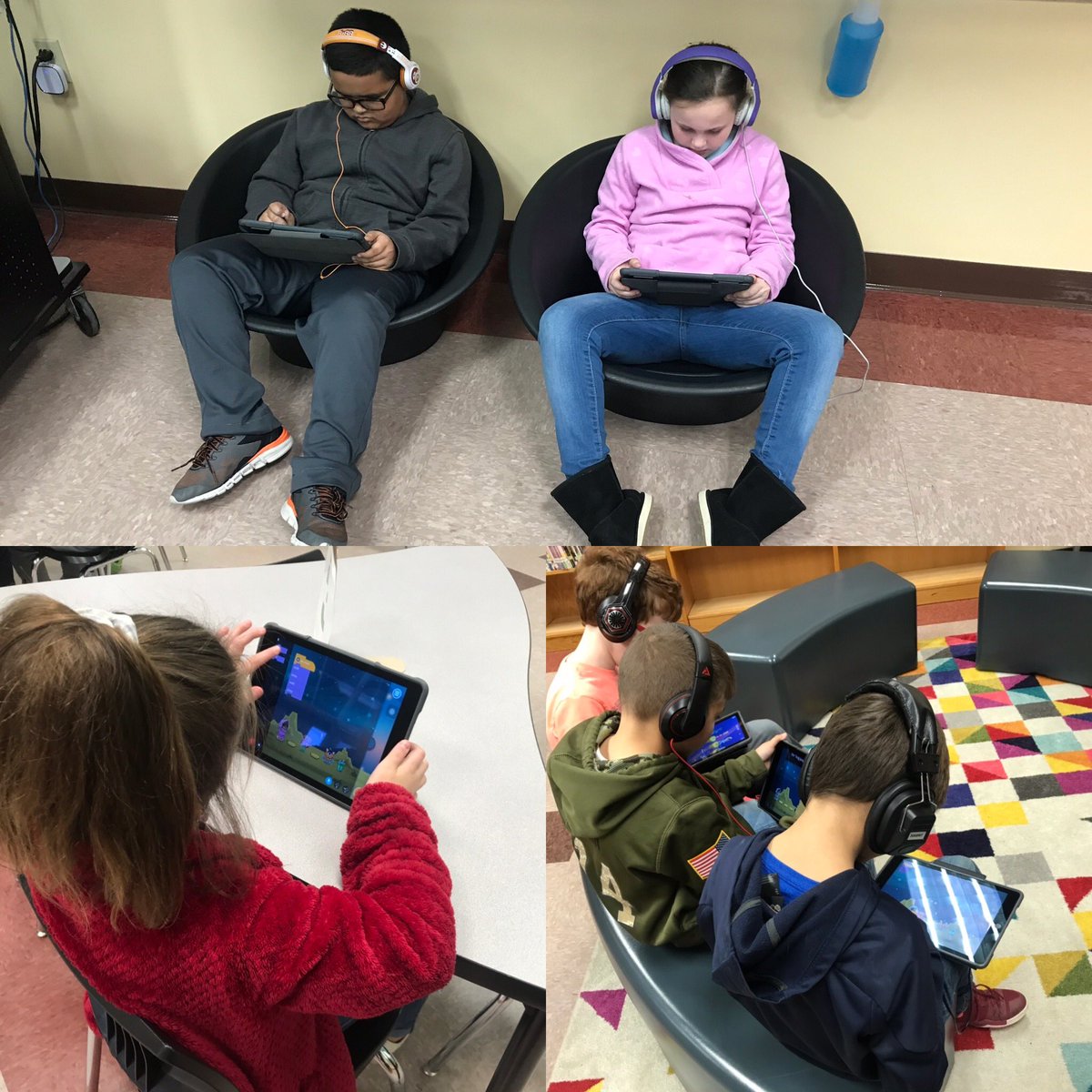 More coding fun today! 5th grade worked on For Loops, Loopy Snake, and Dragon Spells. 3rd and 4th grade explored flexible sequences in Space Cadet.  @gotynker  #HourOfCode  #AppleEDU