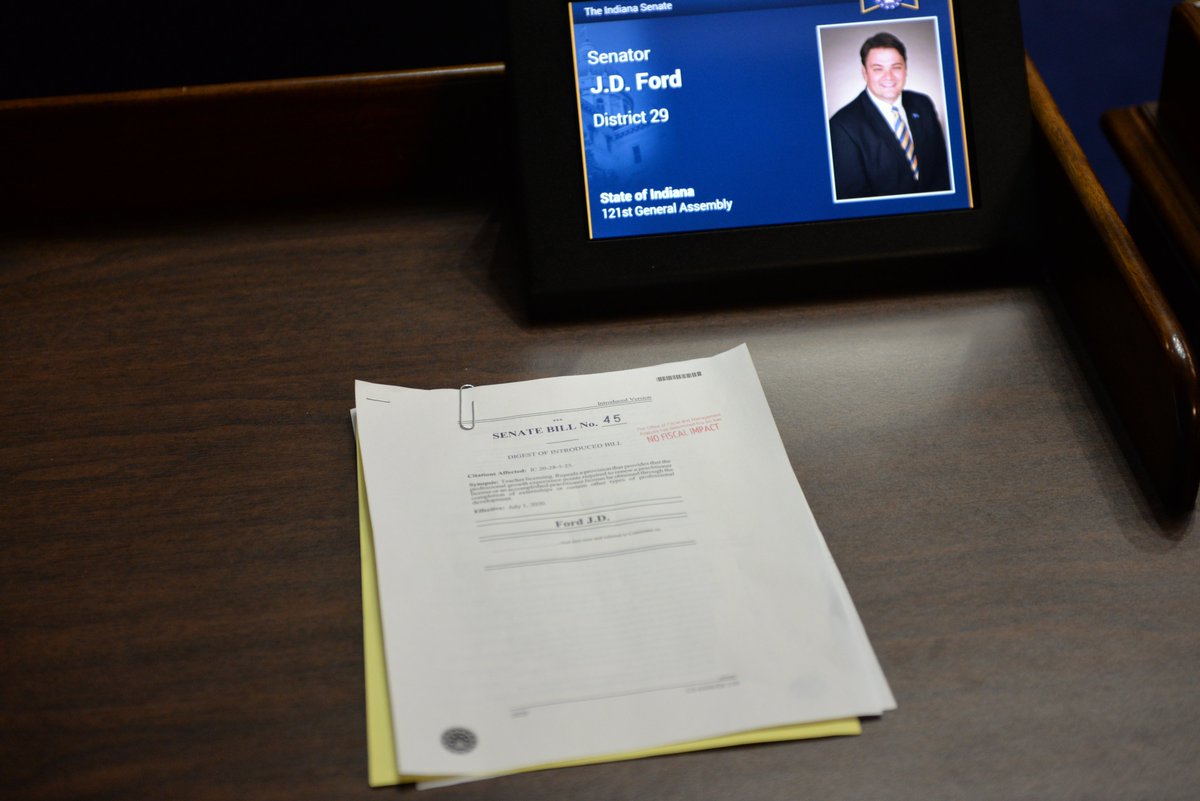SenatorJDFord's tweet photo. This is the bill that you all have been asking for. Senate Bill 45 would repeal the 15 hour externship requirement that was placed on Hoosier teachers needing to renew their license. #RedForEd https://t.co/A4bfSCwevn