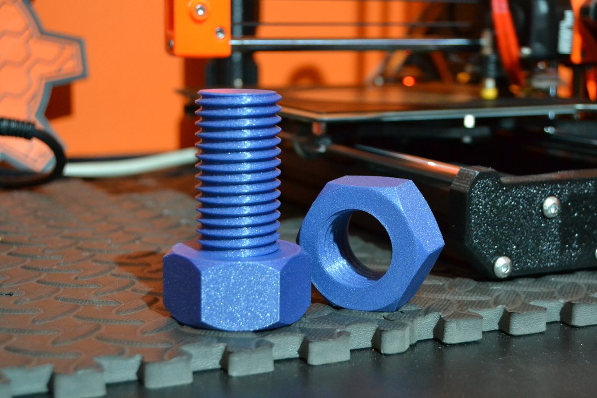 de3dprintman's tweet photo. These Nut and Bolt test prints for the Original Prusa Mini beta version by @Prusa3D are printed in recycled Moonlight Blue #3DTomorrow Astro PLA. They look perfect and fit together great.
#3dprinting #PrusaMini #MiniBeta https://t.co/T55Uf9pxWi