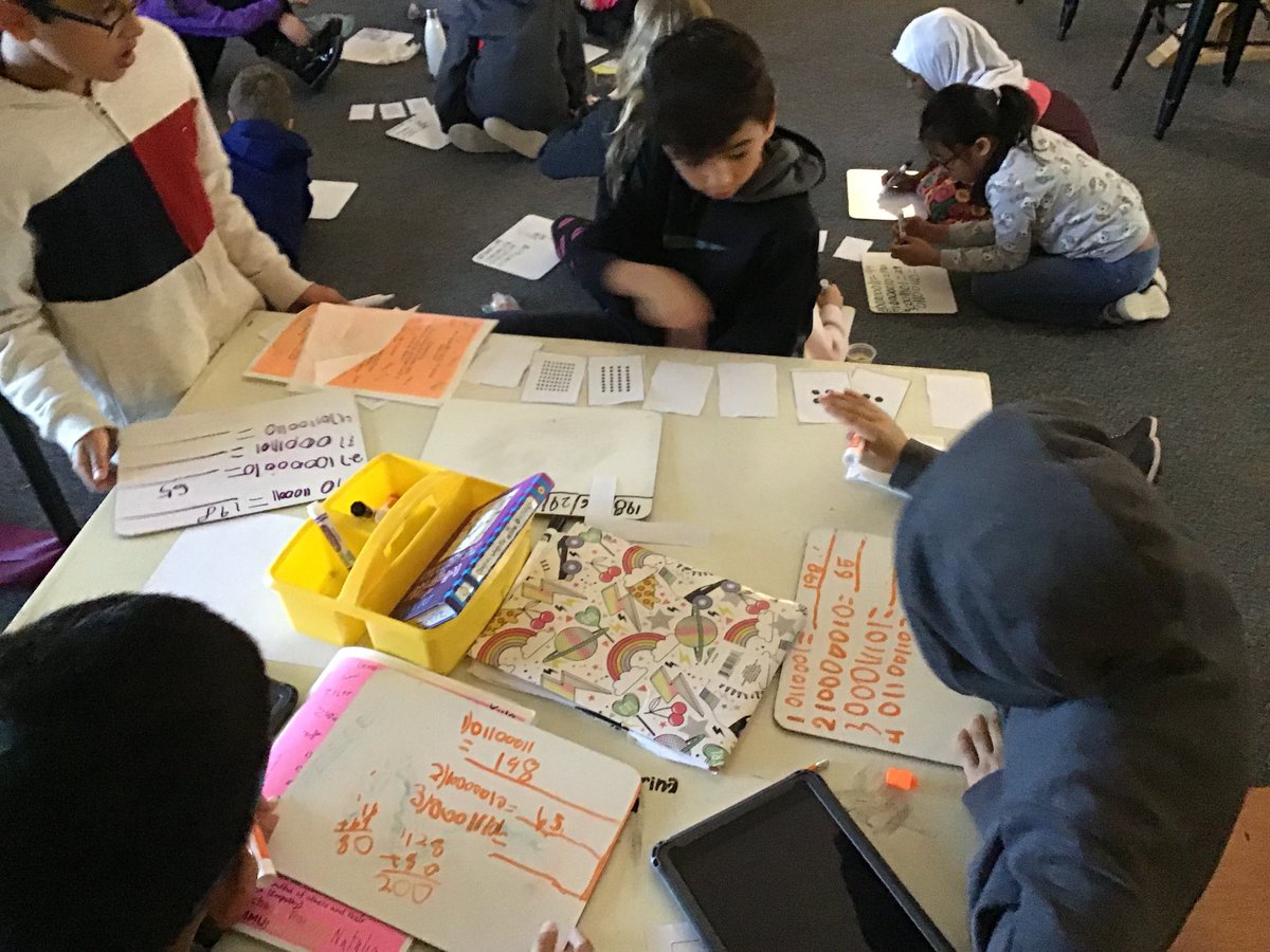MrsMack4TCE's tweet image. Began our day with collaborating and problem solving. We learned what binary numbers are and then worked together to find the value of each code! #codingunplugged #binarynumbers #computerscience #vocabulary #TCEcardinals