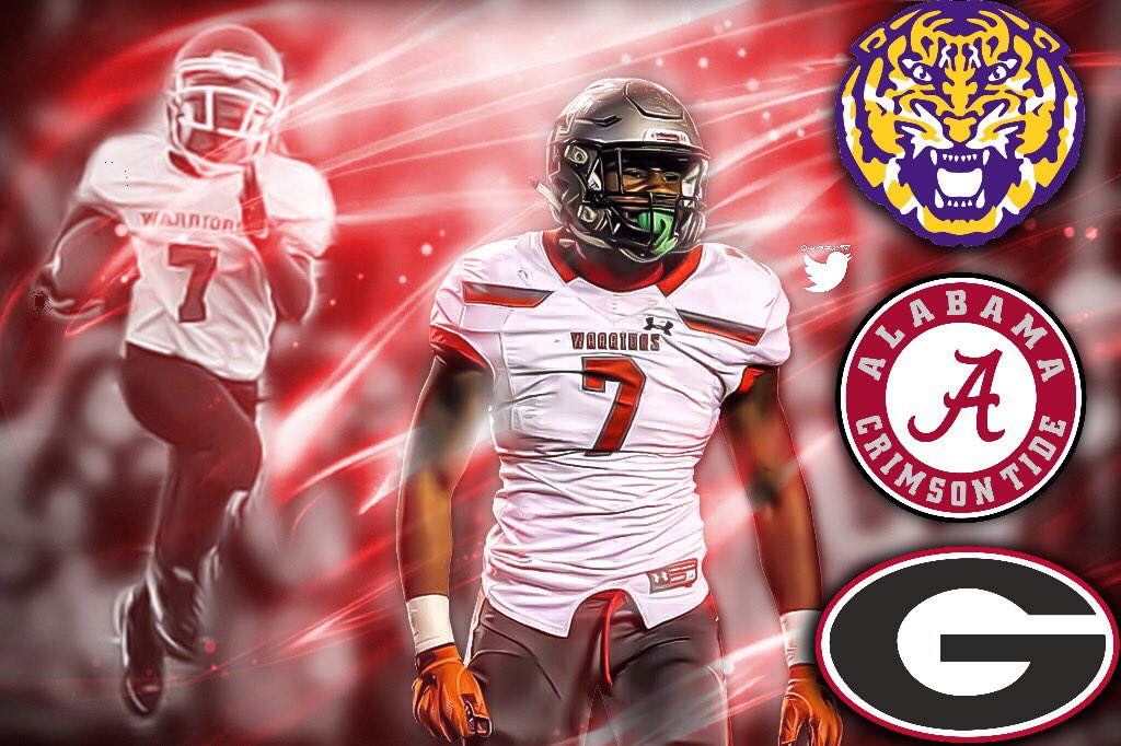 Hayesfawcett3's tweet photo. BREAKING: 5 ⭐️ WDE Jeremiah Alexander ( @jt7ta )has just dropped his Top 3 Schools!⁣
⁣
He is a 6’2 225 WDE from Alabaster, AL and attends Thompson HS
⁣
#Georgia , #Alabama , and #LSU make the cut.⁣
⁣
Where should he go??⁣

⁣#FollowMEforEdits https://t.co/CxzxfJUzzV