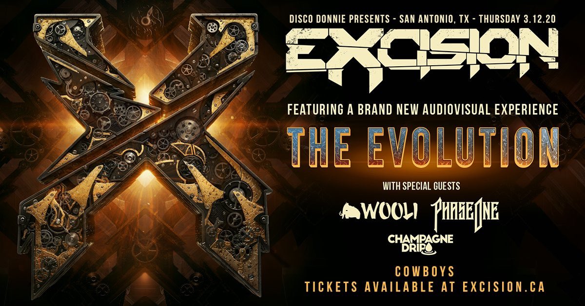 TexasEDMFamily's tweet photo. SAN ANTONIO FAM‼️ RT &amp; Tag a friend for a chance to win 2 tickets to @Excision’s The Evolution w/ Special guests @woolimusic + @PhaseOneAU + @ChampagneDrip on 3.12
•Must Follow
@DDPWorldwide
@TexasEDMFamily
•Ends 3.10 https://t.co/wg8d2Y2Xyh