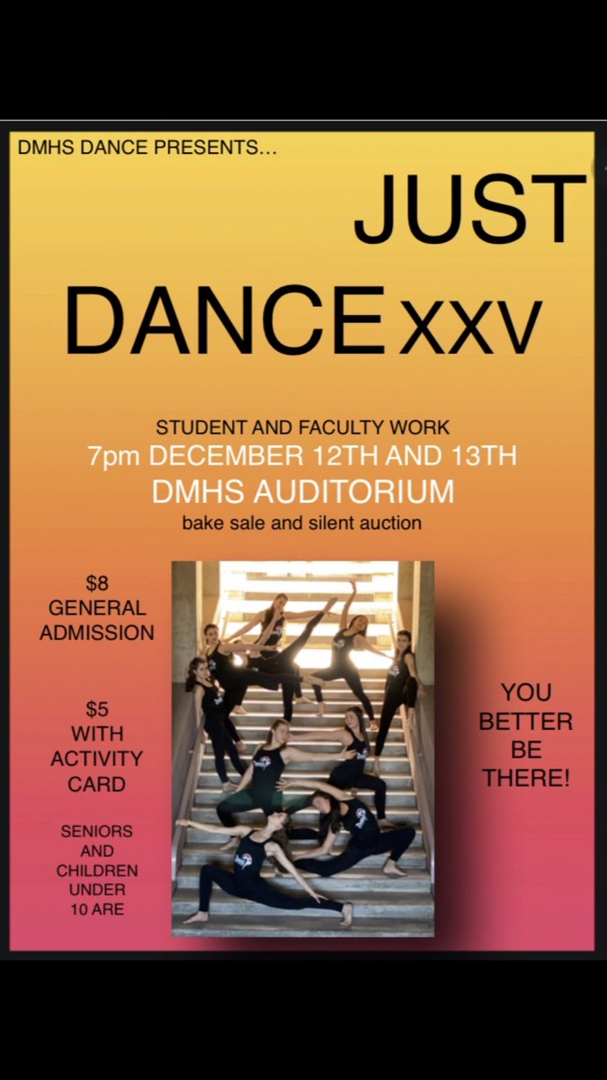 DMHSTV's tweet image. JUST DANCE!! Dmhs is having a dance show THIS Thursday and Friday!! Be there!!!!!!