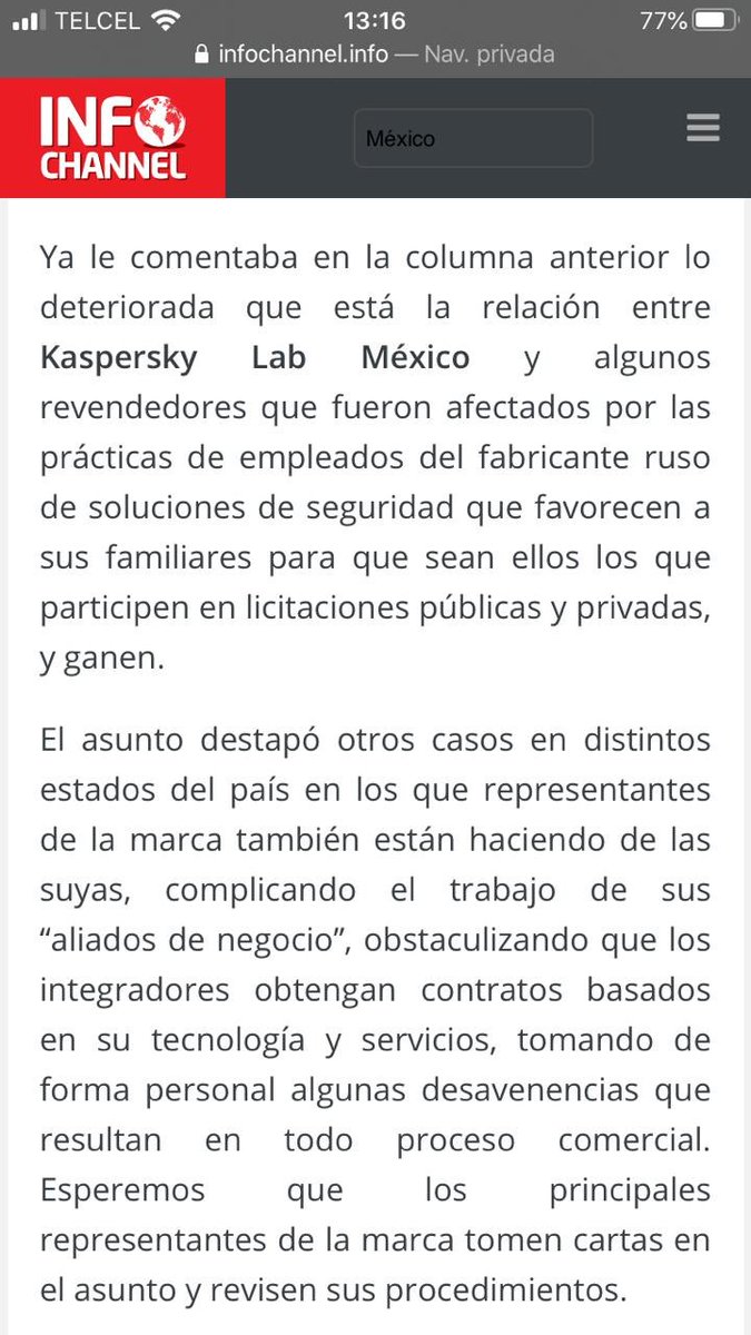 Infosecvip's tweet photo. Fuertes acusaciones para @KasperskyLatino en México.
Nota completa: https://t.co/LjggqD4AYx https://t.co/I5UWVOmGRR