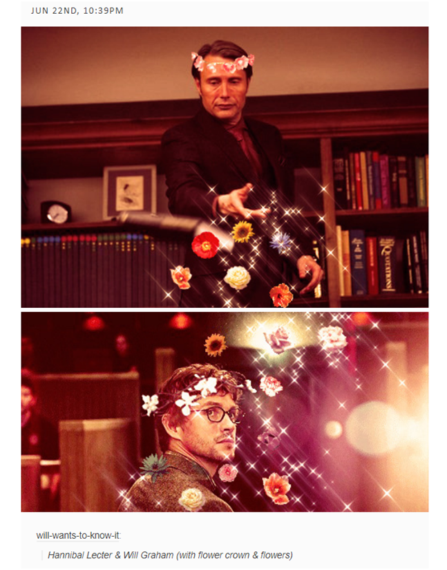 Fannicles's tweet photo. Tnen, on April 2013, IT started!
Fannibals started publishing their very first edits of #Hannibal characters wearing Flower crowns… And later organized #FlowerFinale!
Just few months after, the Flower crowns became forever the part of our Fandom!
https://t.co/5J9MjclcZC https://t.co/0IwL2WZc6c