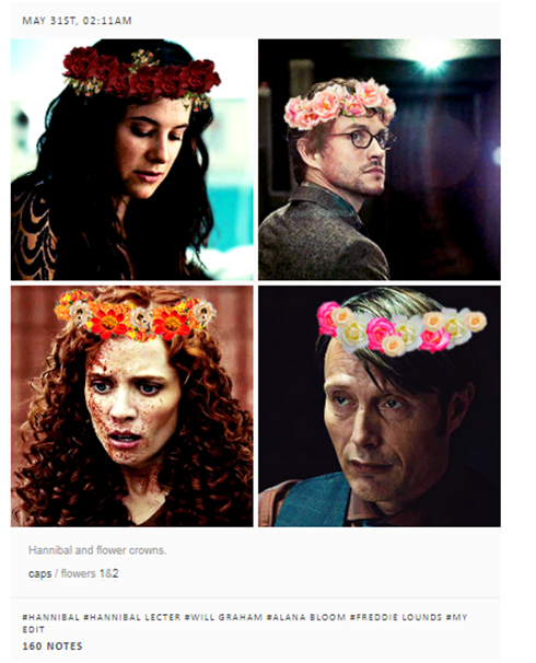 Fannicles's tweet photo. Tnen, on April 2013, IT started!
Fannibals started publishing their very first edits of #Hannibal characters wearing Flower crowns… And later organized #FlowerFinale!
Just few months after, the Flower crowns became forever the part of our Fandom!
https://t.co/5J9MjclcZC https://t.co/0IwL2WZc6c