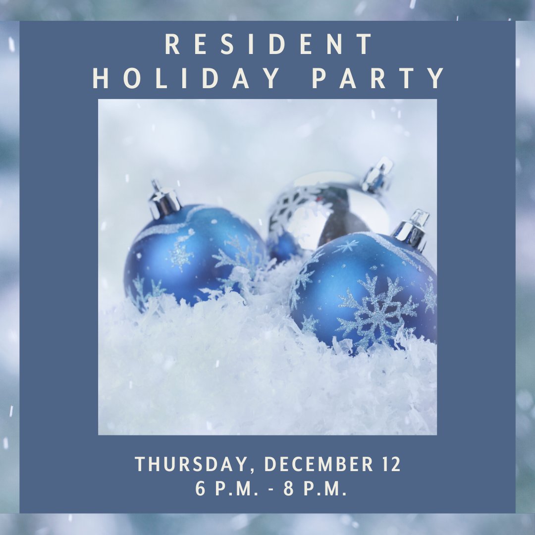 LiveMonarchApts's tweet photo. Residents, you're invited! Please join us for our Resident #HolidayParty, this Thursday at 6pm. https://t.co/tCmFQRkm0L