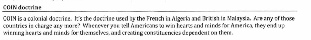 COIN was invented by retreating powers, who could no longer impose their will on poor countries and couldn't just retreat. It's "politically correct", or politically convenient, warfare: what humanitarians want to do anyway is how you win war. But it does not work. 54/n