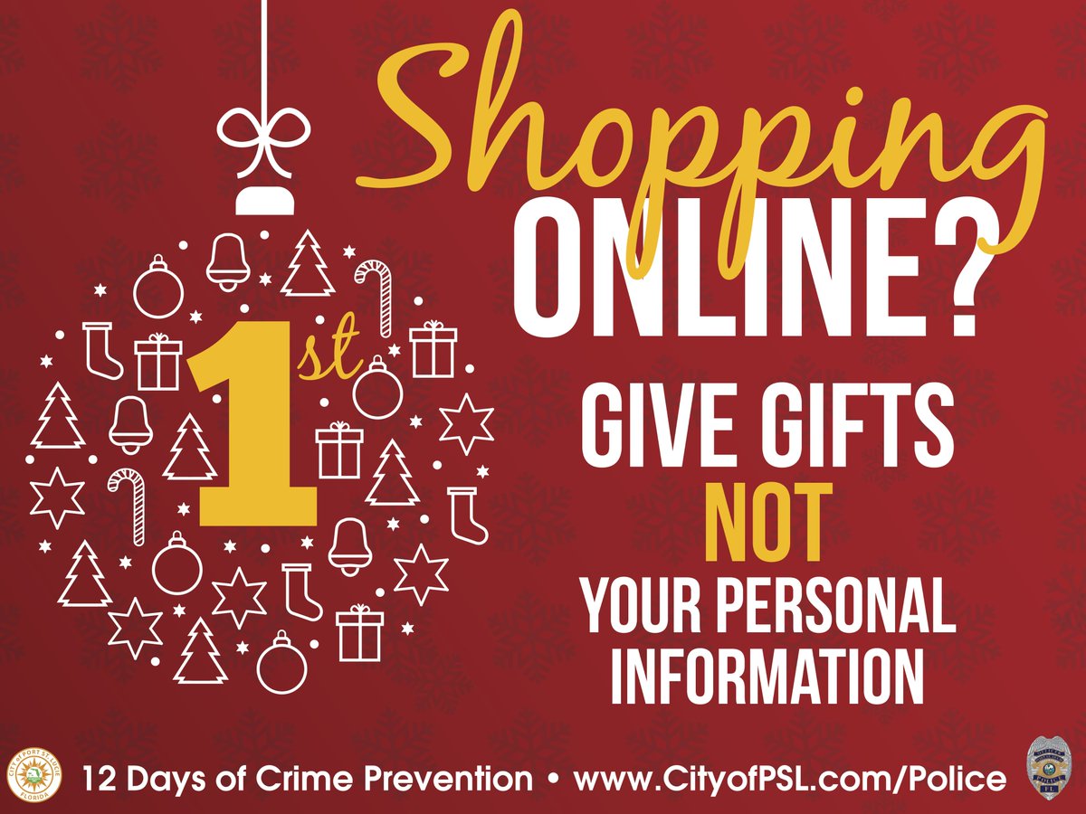 PSLPolice's tweet photo. @PSLpolice-Shopping Online? Give gifts, not personal info. Ensure security software is up-to-date &amp; firewall enabled. Donot respond to pswd verification requests or creditcard # confirmation if you didn’t initiate contact. Shop with companies you know &amp; trust. Use secure websites https://t.co/CMwUGbzNsS