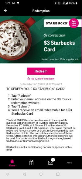 PandaCakez826's tweet photo. Everyone wants that @Starbucks free 3 dollars from #TMobileTuesdays. Set an alarm and everything. Our love for Sbux crashed the app. #stilltrying ITLOADED!then...crashed. SUCCESS!!! 20 MINS LATER! https://t.co/hryVo9xHK7