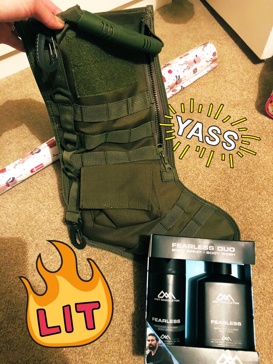 _Lindsay_Mason_'s tweet photo. Look @antmiddleton, I’ve found the perfect stocking for my husbands Christmas present! Just need to sew some wings on there now! 🙊 (he won’t see this - he’s not on twitter!) 😂 #Veteran1Para #TacticalStocking https://t.co/j2GSI7PLj8