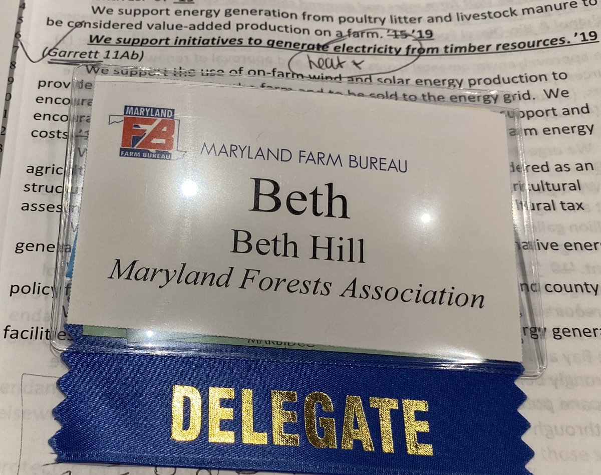 mdforests's tweet photo. The following policy was introduced, amended and passed at the Annual @FarmBureauMD Bureau Convention yesterday-
“We support initiatives to generate heat and electricity from timber resources.”
#marylandforests #forestsforever #woodybiomass
#treesarecrops #renewable #greenenergy https://t.co/ckdGSF72Bj