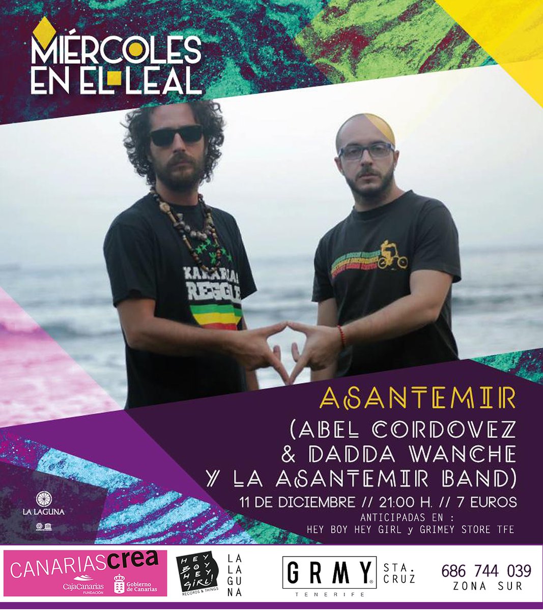 elpaiscanario's tweet photo. #ASANTEMIR Este MIÉRCOLES a las 21:00 horas🎶 Dadda Wanche, Abel Cordovez y la Asantemir Band en el @TeatroLeal de La Laguna https://t.co/KxQXCqSG1F