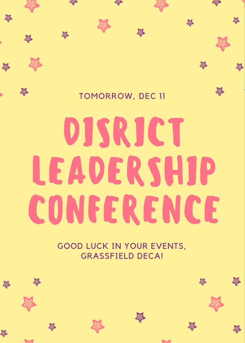 gfhs_deca's tweet photo. DLC IS TOMORROW!!!! For those competing: meet in Mrs. Phillips’s room (101) dressed professionally for your event! Good luck!!!! #grassfielddeca #deca #vadecavision #dlc #emergingleaders #cpschoolsva #vadeca https://t.co/afD7BONa3n
