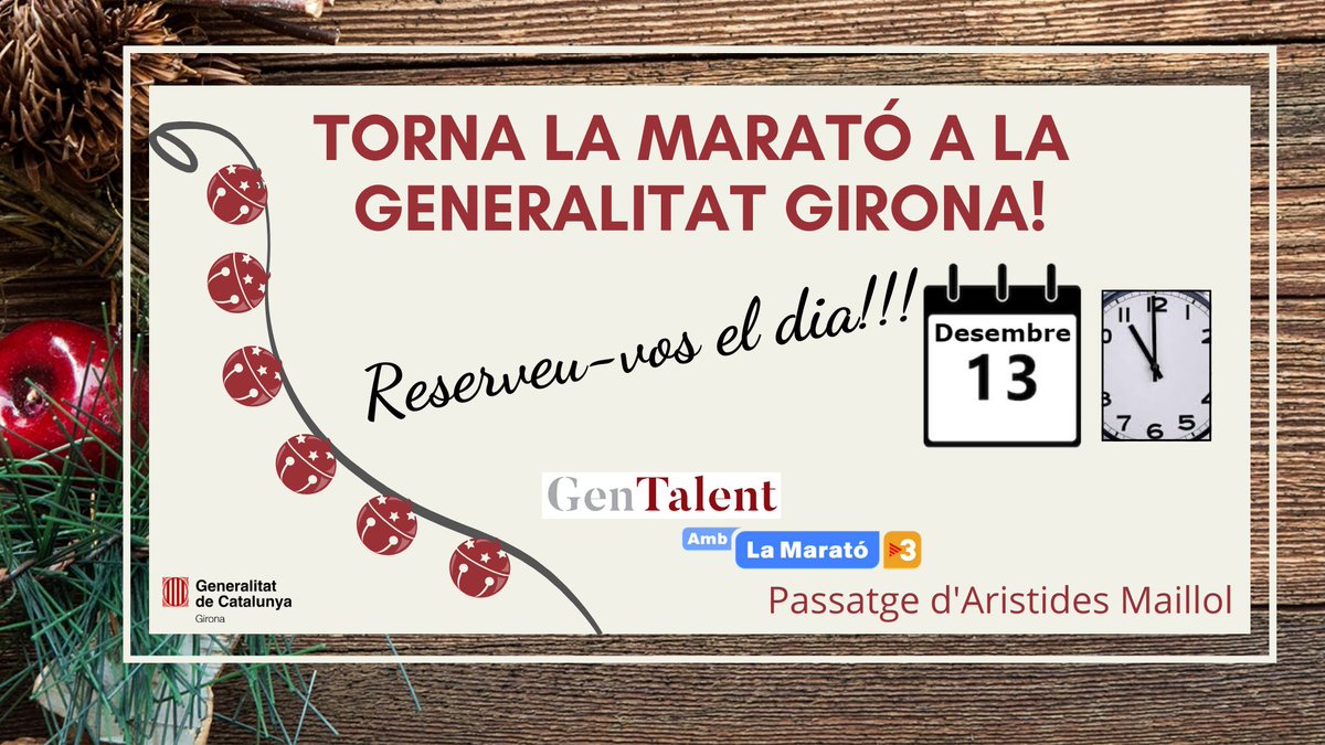 Gen_Talent's tweet photo. El grup #GenTalent de la @gencatgirona organitza una jornada solidària amb @la_marato de @tv3cat per aquest divendres, 13 de desembre, al matí, al #ptgeAristidesMaillol. Estigueu atents 😳 a la difusió de la proposta... #solidaritat i #creativitat https://t.co/Ab0o4vpN15