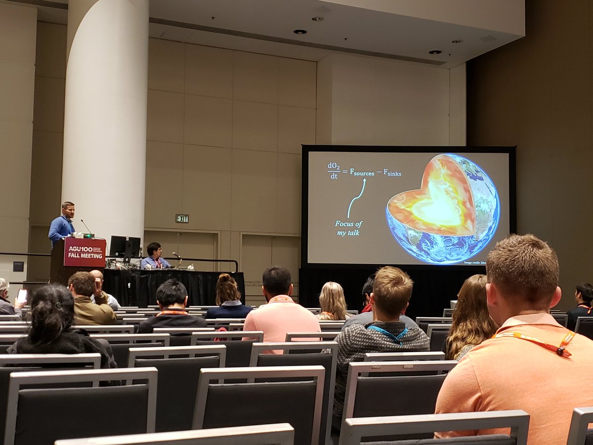 MADEGGLAB's tweet photo. Chad Ostrander from Arizona State giving his talk on using Tl and Mo isotope systems to interpret the production of O2 in the 2.5 Ga McRae Shale. #AGU2019 https://t.co/jlqSBFqRU2