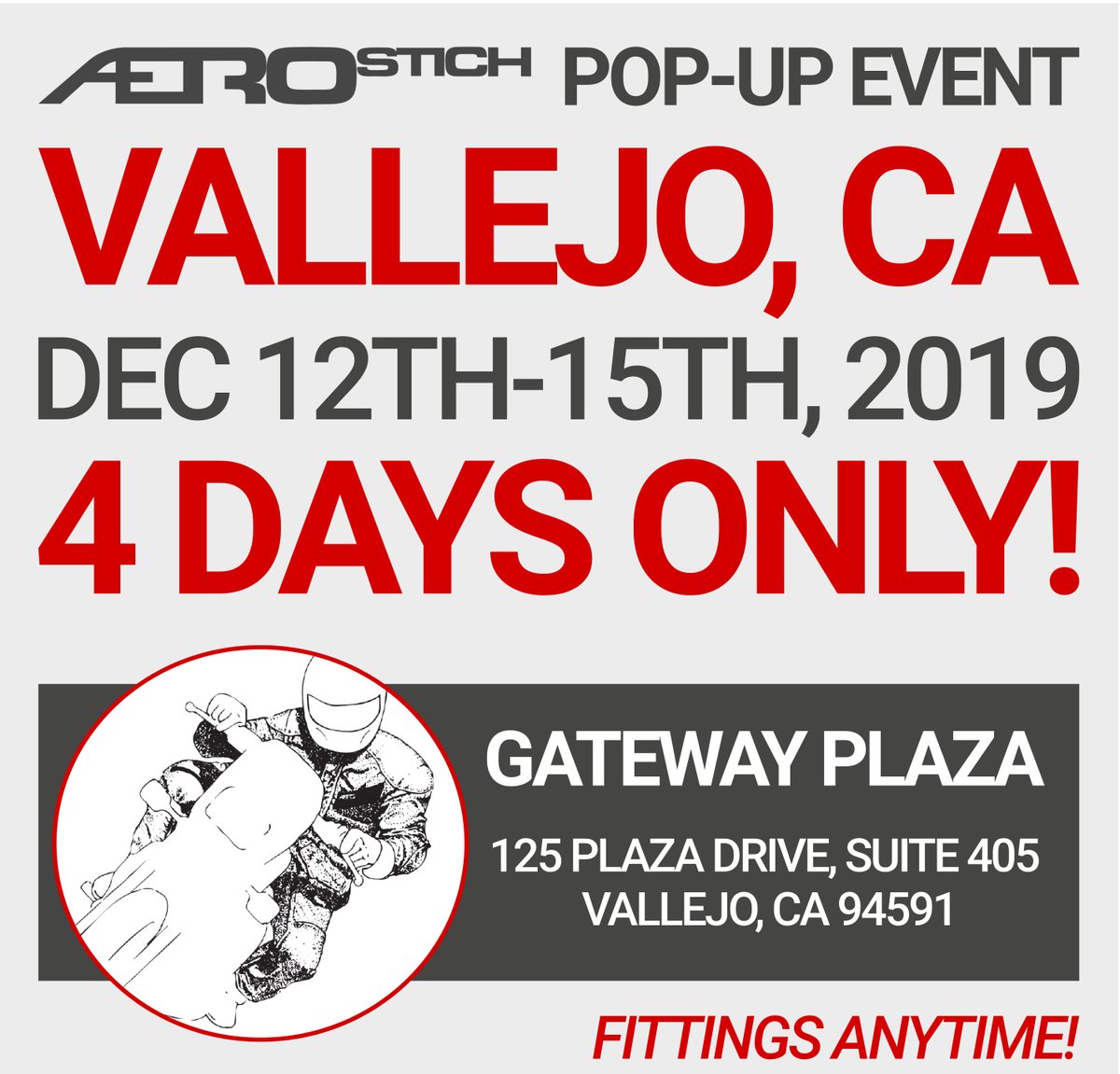 Two more days!
#AerostichInVallejo #AerostichPopUp