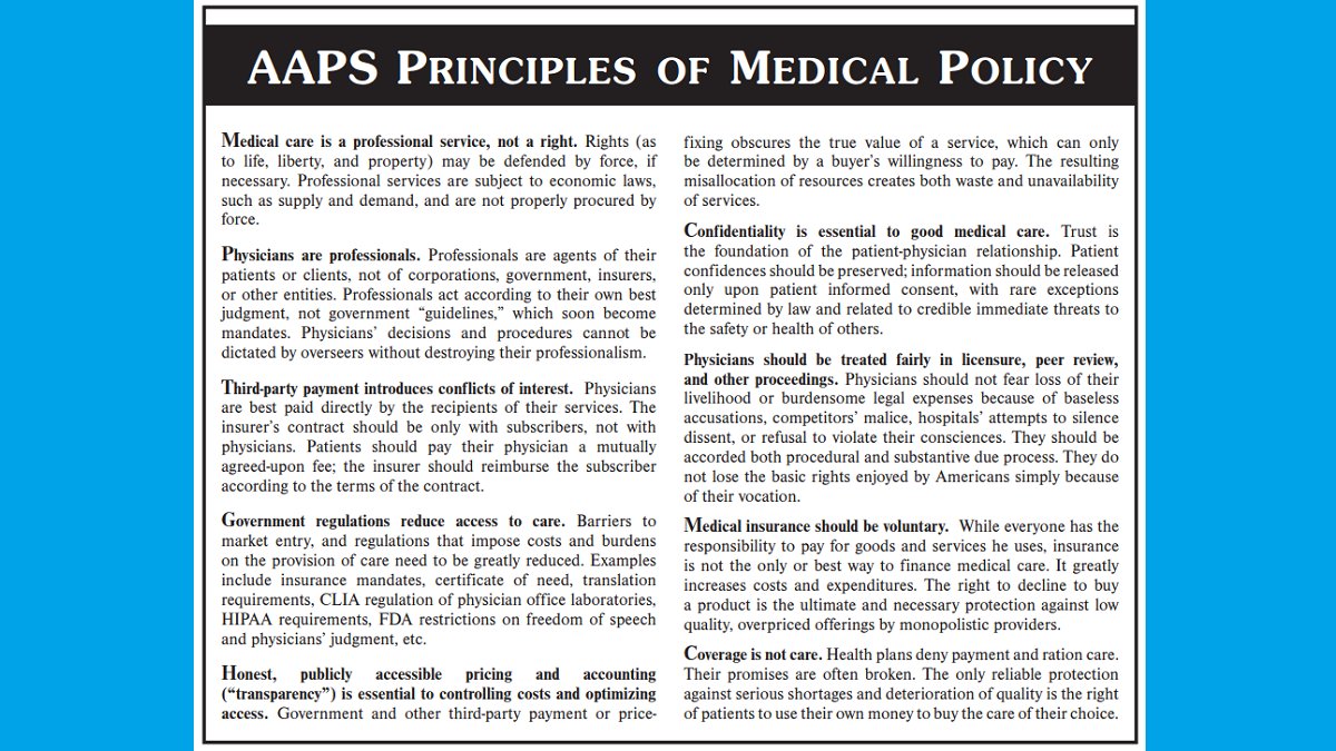 We urge Congress to review the AAPS Principles of Medical Policy as it considers rushing through adoption of radical proposals to impose more top down control over the practice of medicine.