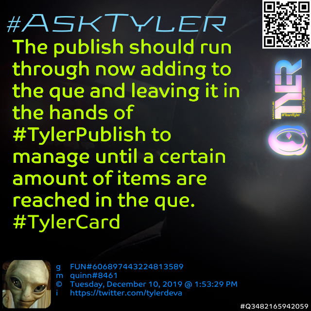 SecurityDEVA's tweet photo. The publish should run through now adding to the que and leaving it in the hands of #TylerPublish to manage until a certain amount of items are reached in the que. #TylerCard #AskTyler #Q3941949768792 https://t.co/TRVV9wPEUe
