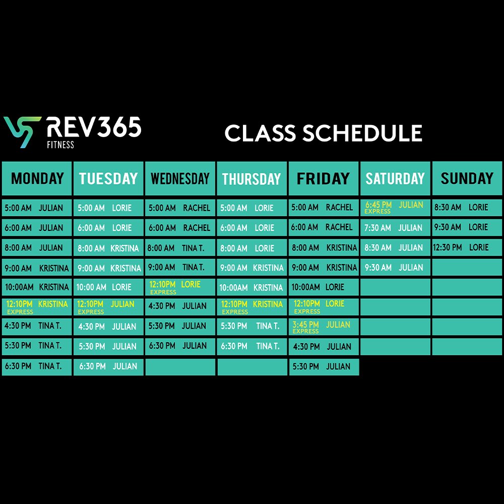 Rev365F's tweet photo. We heard you so we added more REV!  Check out our added times and classes:
10:00AM - M,T,Th &amp; F
4:30PM - Wed
12:30PM - Sun
6:45AM(Express) - Sat

Express-N-Go
12:10PM - Mon-Fri
Show-up, workout &amp; lunch from @mmgsugarland will be waiting for you! https://t.co/wDxOocPlcD