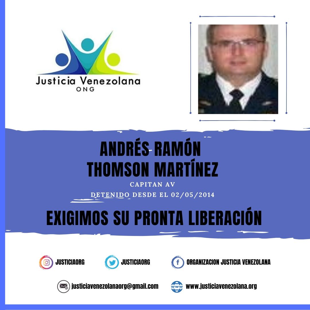 Capitán AV Andrés Ramón Thomson Martínez, preso político militar detenido desde el 02/05/2014 en el Centro Penitenciario La Pica-Maturín
#NavidadSinPresosPolíticos #FamiliaUnidaEnNavidad

#11Dic 
#Caracas #Venezuela 
#InjusticiaMilitarVE
#JusticiaVenezolana