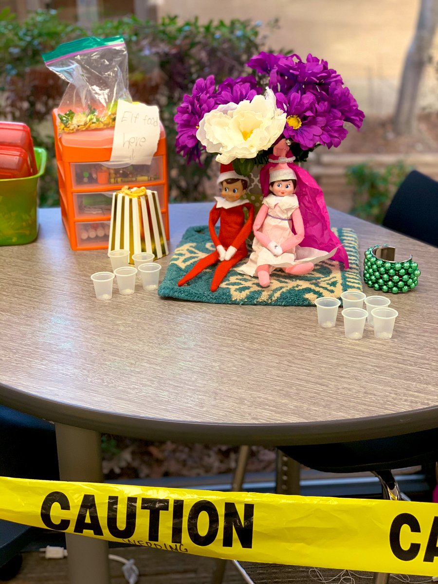 Today the kids decided that we should have an elf wedding… They even made them clothes and food during recess! While everyone is extremely excited, our elves decided to elope tonight to avoid extreme chaos! #elfontheshlef #elfwedding