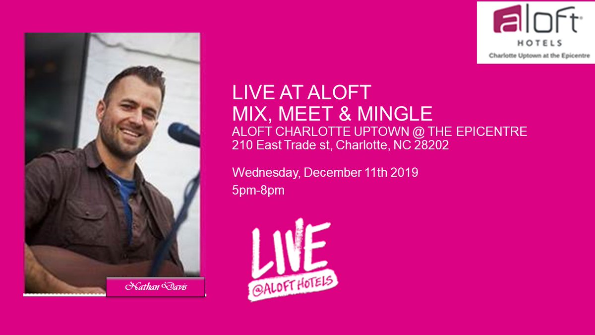 Clink! 🥂 Meet and mingle at the Re:Mix Lounge at <a href="/AloftUptownCLT/">AloftUptownCLT</a> tomorrow from 5-8 p.m. for Live at Aloft with Nathan Davis. Indulge in appetizer and drink specials at the WXYZ Bar and enjoy music by this local artist 🎸