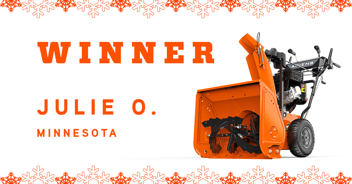 Ariens's tweet photo. Congratulations to Julie from Minnesota, the grand prize winner of our #9DaysOfGiveaways! She will receive a Classic 24 snow blower. Thank you to all who entered. ❄️ https://t.co/GE1MAt0QL4