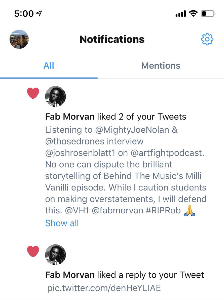 NancyAnnKidder's tweet photo. Nothing may top this. Fab Morvan just liked my Tweet about the tremendous storytelling of Behind The Music’s Milli Vanilli episode. #thatiseverything https://t.co/EIlpmLS4zk