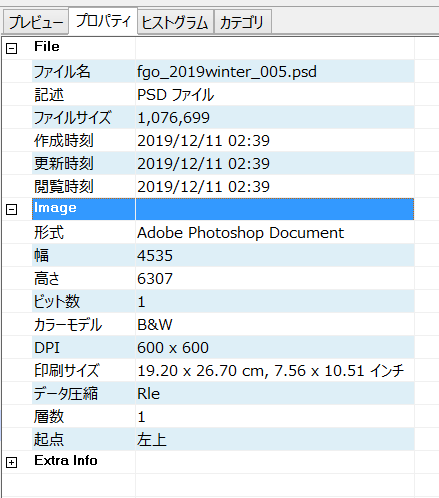 印刷データがpsdなら原稿チェックは「XnView」がおすすめです。
プレビューが見れてファイル情報で画像サイズ・印刷サイズ・解像度・カラーモード・プロファイル全部チェックできるので便利です。 