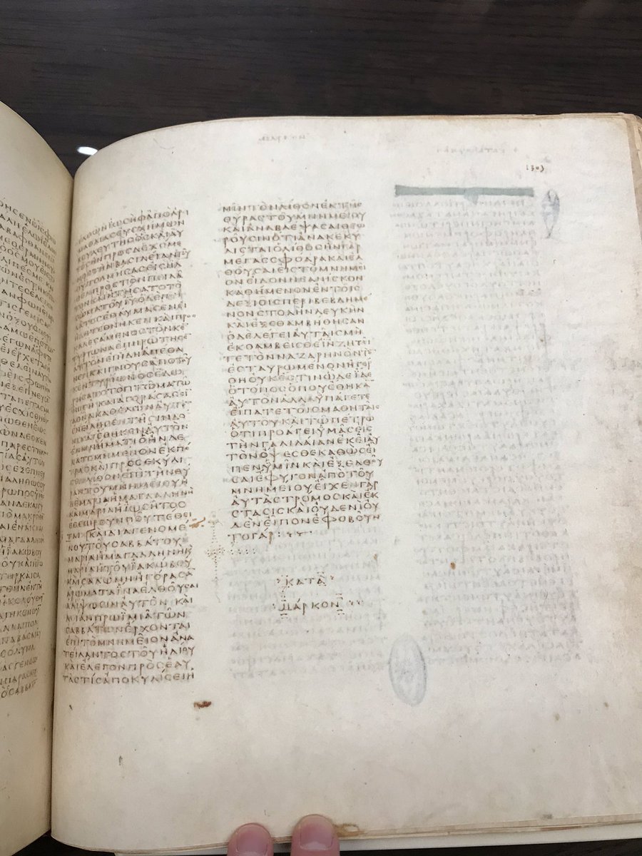 TextandCanon's tweet image. Look what came in the mail today for the TCI and the @PhoenixSeminary Library!

@drjohnmeade displaying #CodexVaticanus and especially that page on which Mark ends with εφοβουντο γαρ “for they were afraid.”