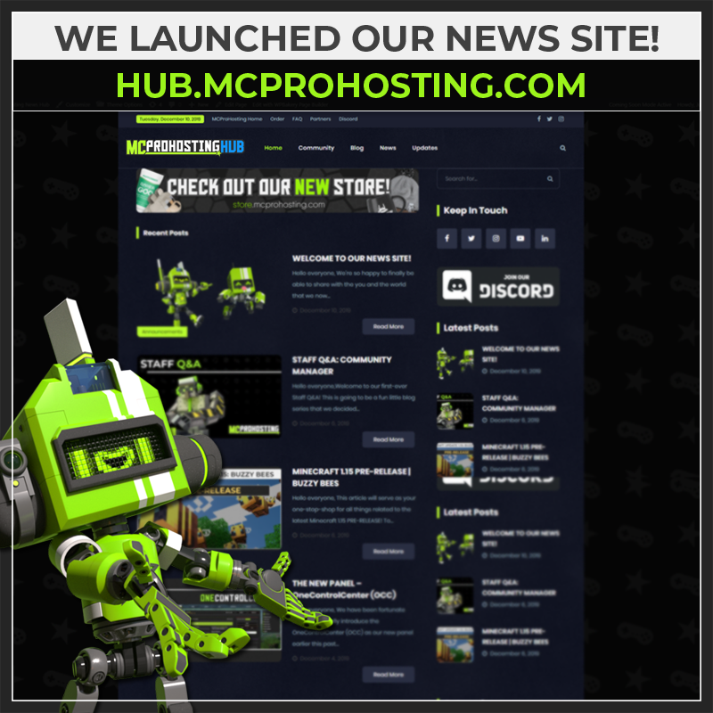 MCProHosting's tweet photo. Time to drop some NEWS on you all...get it? 🤗

We are super happy to finally announce the launch of https://t.co/qTf7dRbTAL, where you can find the latest gaming news and projects we're working on or have released! 🎉 https://t.co/8zNFEmUWty