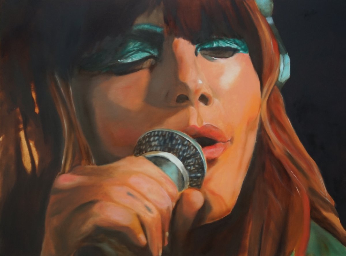Seattle artist Nick Riesland adapts moments in video and cinema into radically different mediums. His latest project freezes moments from <a href="/ThieveryCorpDC/">Thievery Corporation</a>'s 2016 KEXP session on canvas with oil paint. See the 'THIEVERY' works on display in the Gathering Space today.