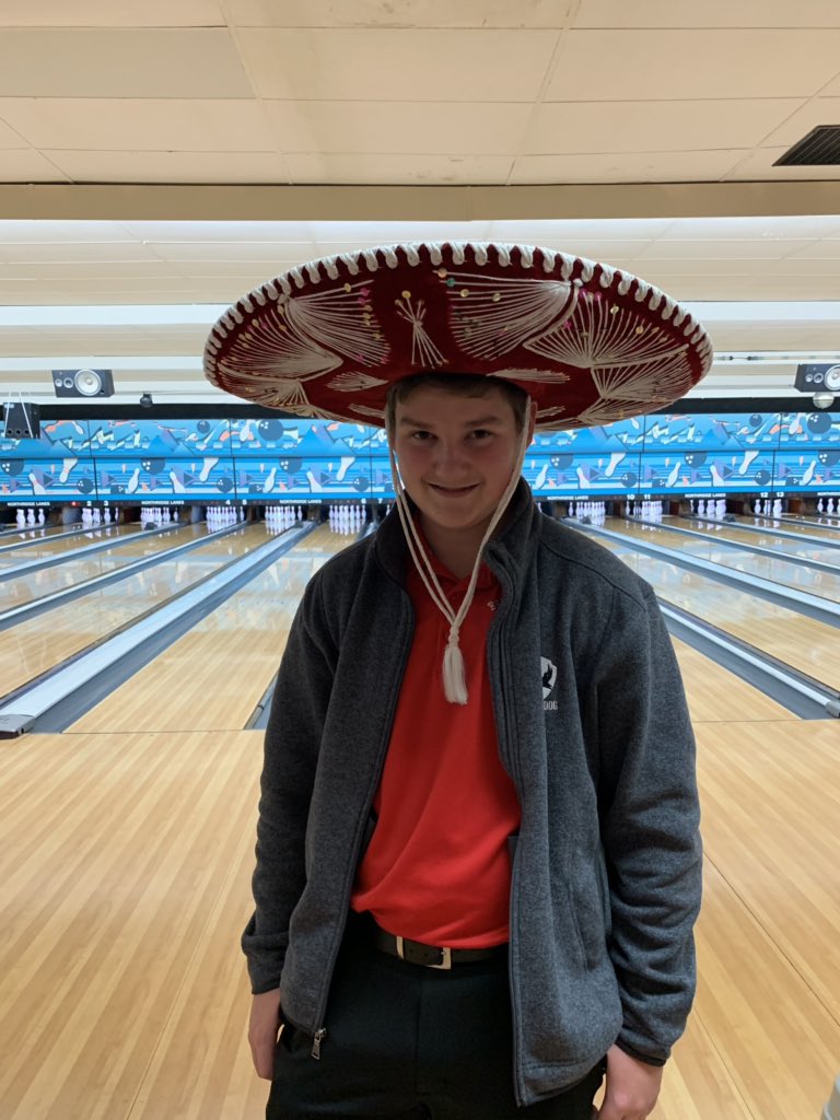 fhsbowl's tweet photo. Both teams were defeated by Northeastern this evening. Kaylee Mitton led the girls with a career high 312 and earned a turkey. JD Welch led the boys with 391 and earned a sombrero. Braxton and Anthony also had turkey for dinner. https://t.co/SLBoevc6AK