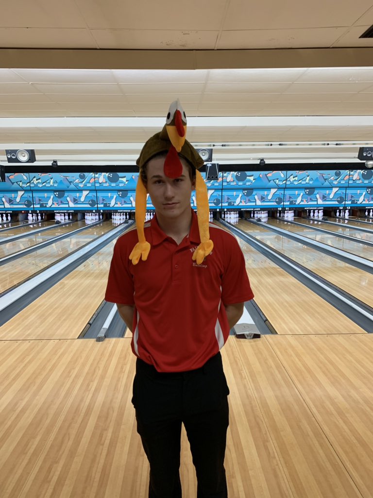 fhsbowl's tweet photo. Both teams were defeated by Northeastern this evening. Kaylee Mitton led the girls with a career high 312 and earned a turkey. JD Welch led the boys with 391 and earned a sombrero. Braxton and Anthony also had turkey for dinner. https://t.co/SLBoevc6AK
