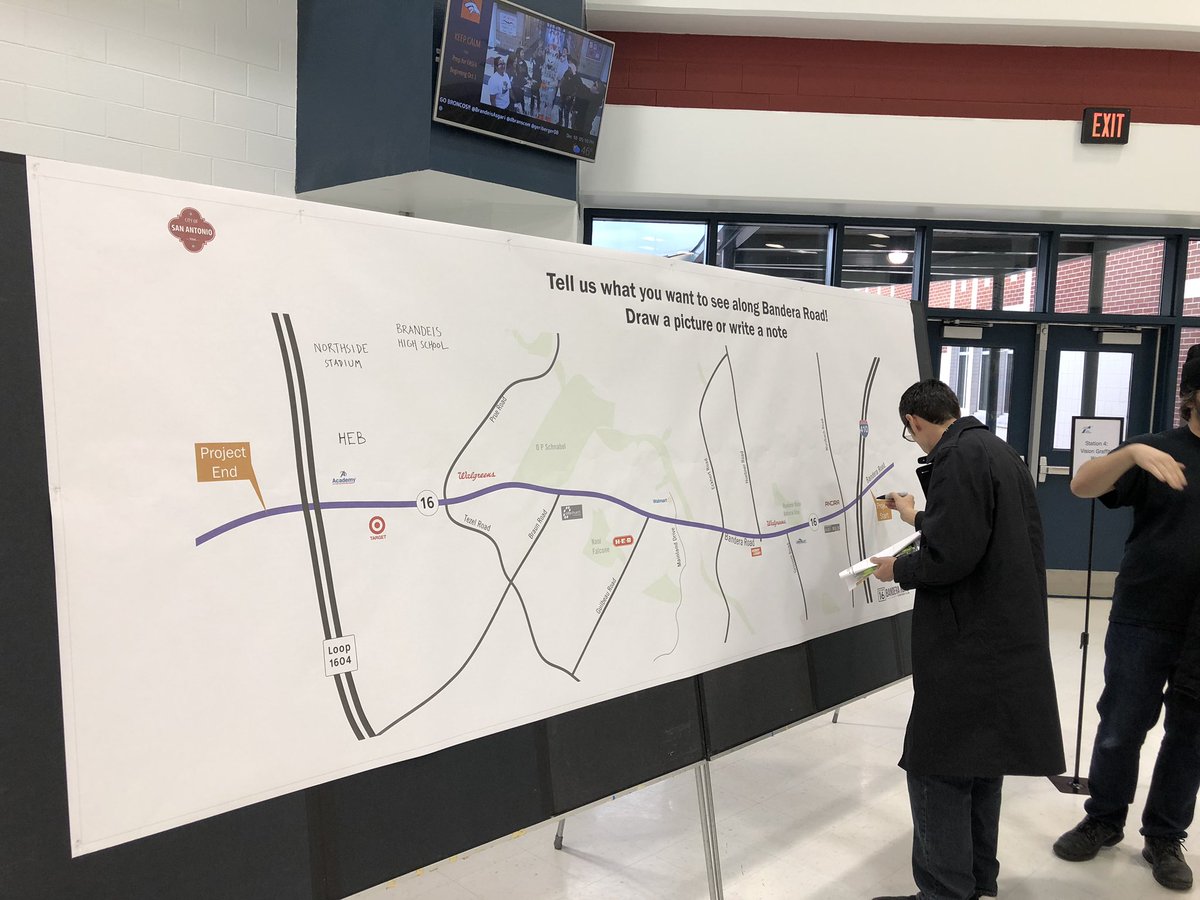 TxDOTSanAntonio's tweet photo. Come on down! Just getting started with our Open House on SH 16 (Bandera Road). We’re studying how to improve this congested roadway and we want your input. It’s all taking place at Brandeis High School. Here till 7, don’t miss out! #satx #traffic #mobiity #highways https://t.co/hcJO0yE45I