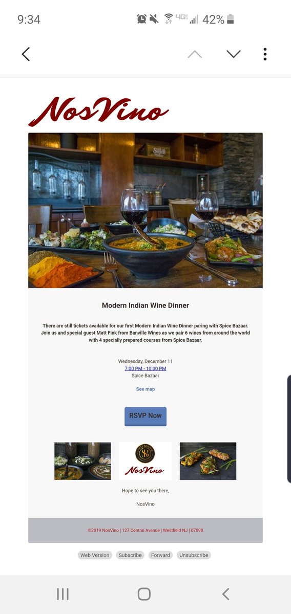 NosVinoNJ's tweet photo. NosVino &amp; Spice Bazaar NJ partner up for Modern Indian Wine Dinner Wednesday 12/11from 7-10pm. It's going to be a great event! For more info and to purchase tickets click on the link below. 
https://t.co/zj4AuCakJV https://t.co/dH7pGxDUt9