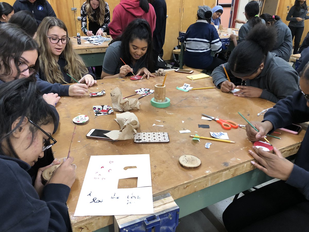 TechFmm's tweet image. The female students at FMM finished their hand crafted wood ornament today. @FMMtweets @fmmrobotics2019 @TechFmm #womeninconstruction #womenintech #womenintrades