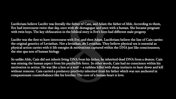 Slides 1-4: Overview, identifying and recognizing the situation 5-6: Lucifer and Luciferians...who are these entities?7: Luciferian families and their view of Eden8-11: Eden, human DNA, psychology, agenda12-13: The neurology of ritual abuse