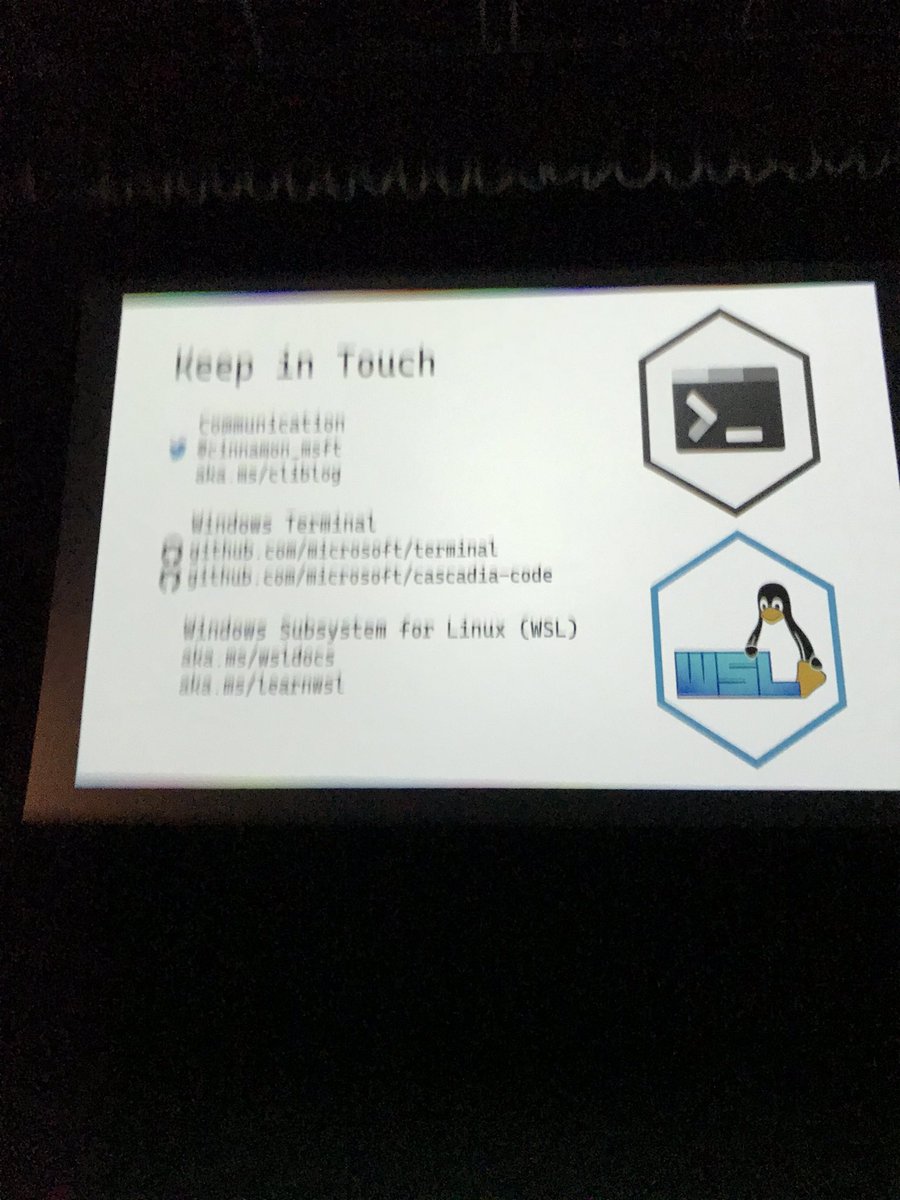 raykao's tweet photo. Dooooope session tonight on new Windows Terminal and WSL/WSL2 tonight at #msdevmtl by @cinnamon_msft as someone who’s been Mac/Linux for the last ten years and been contemplating a move to this...the timing is perfect 👌 https://t.co/6EarpjUHNp