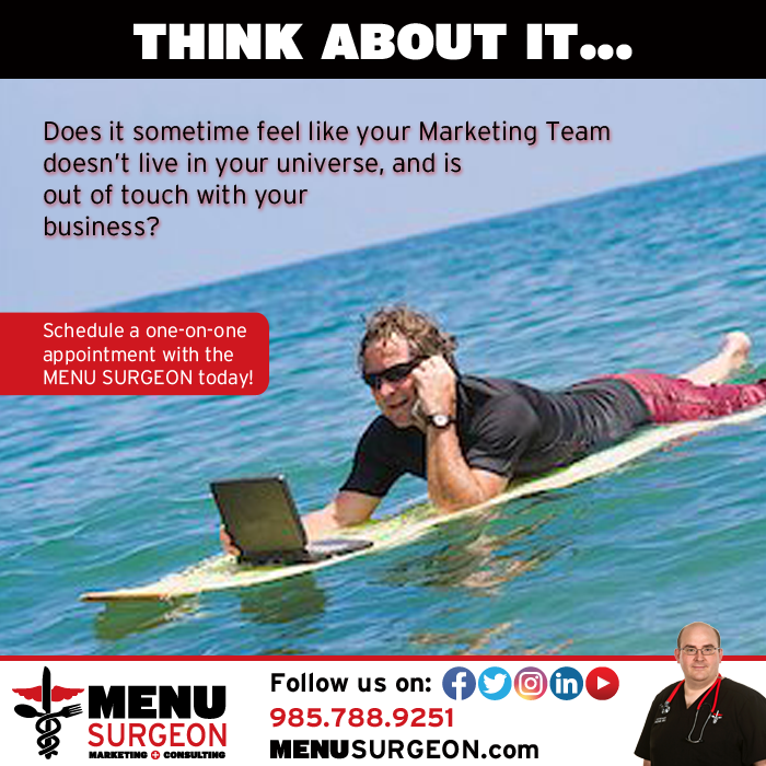 MenuSurgeon's tweet photo. We've found that it's often better to work with a local Marketing Pro, who understands your area, customer base, culture, and cuisine. It also doesn't hurt if you can meet with them face-to-face on a regular basis! #MenuSurgeon #Marketing #SocialMedia #FoodPics #TheDoctorIsIn https://t.co/SyTOiDi5t7