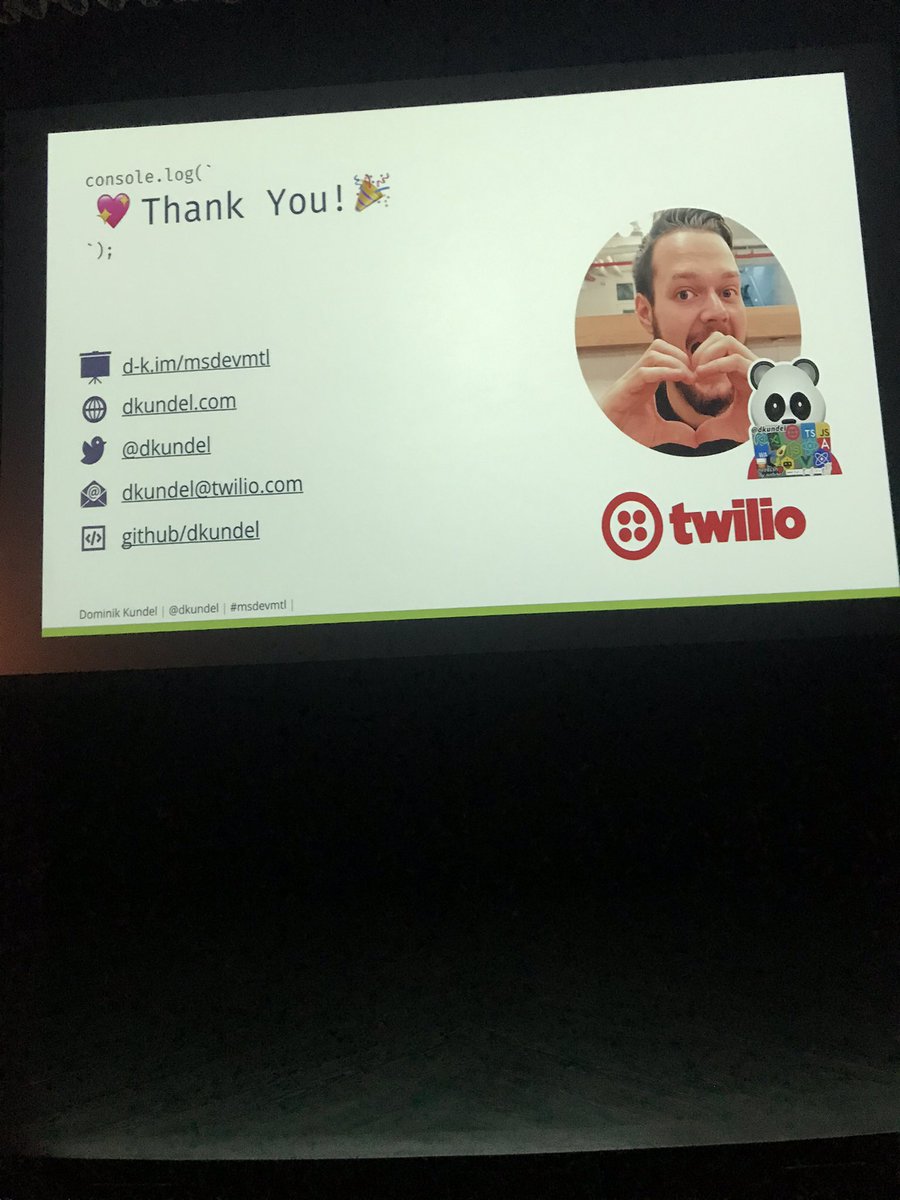 raykao's tweet photo. Not a typescript dev but if you’re looking for tips and tricks with using it or transitioning to/from JS checkout the info @DKundel presented tonight at #msdevmtl https://t.co/RIOLPXQKfc