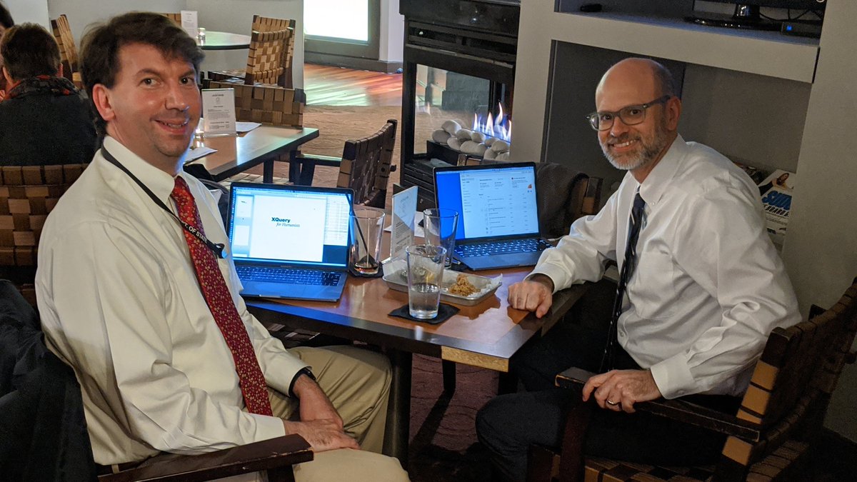 Joe and Cliff reviewing the XQuery for Humanists manuscript