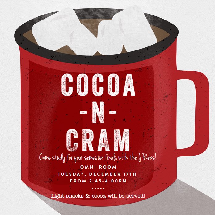 TheJohnnyRebels's tweet photo. Mark you calendars!! COCOA N CRAM IS A WEEK FROM TODAY!! bring a review and study with the Johnny Rebs https://t.co/JFfGj5PEfd